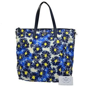Prada Tessuto Convertible Zip Printed Tote Blue
